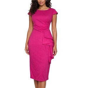 FHQ Collection Women's Pink Cinched Waist Ruffle Accent Maxi Dress Sz Large